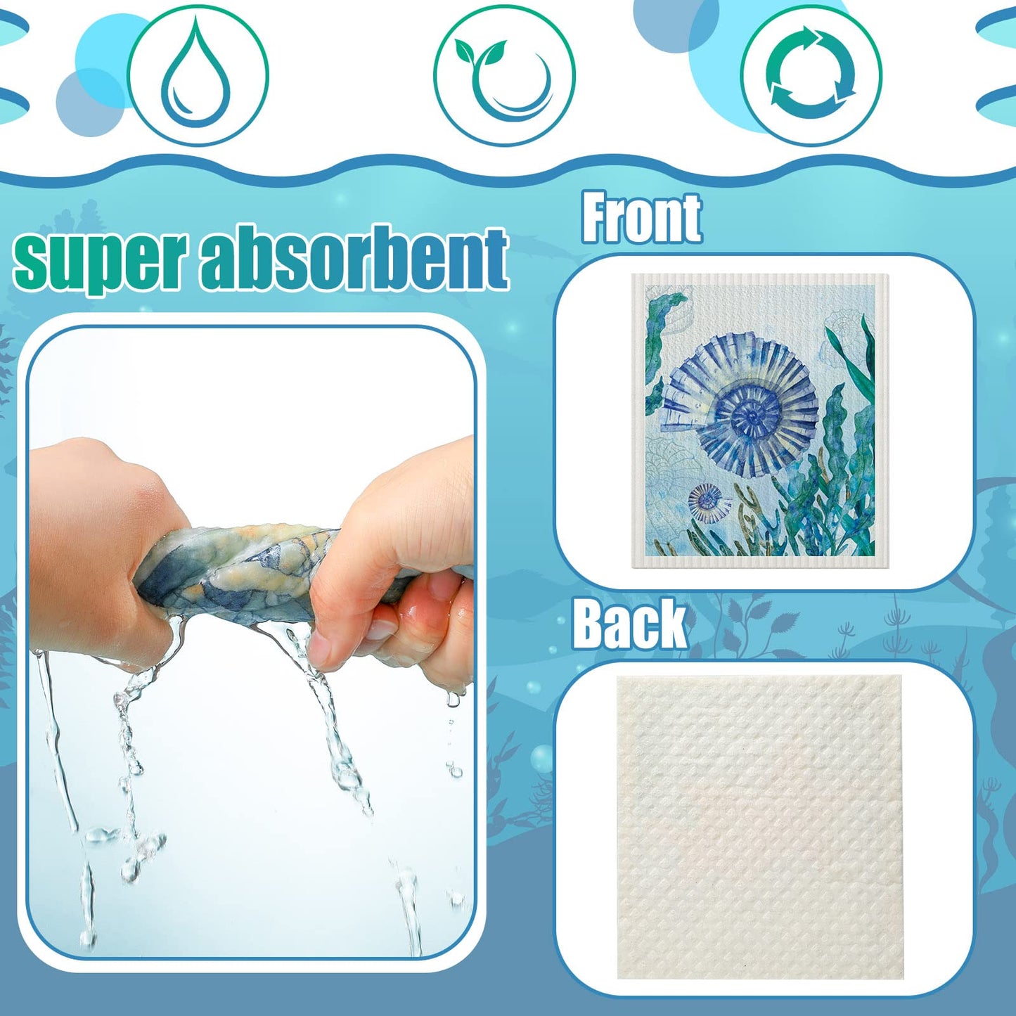 6 Pcs Swedish Kitchen Dish Towels Kitchen Cloths Reusable Sponge Cleaning Cloths Absorbent Dish Cloth Quick Drying Washable Cleaning Wipes No Odor Hand Towel (Marine Life)