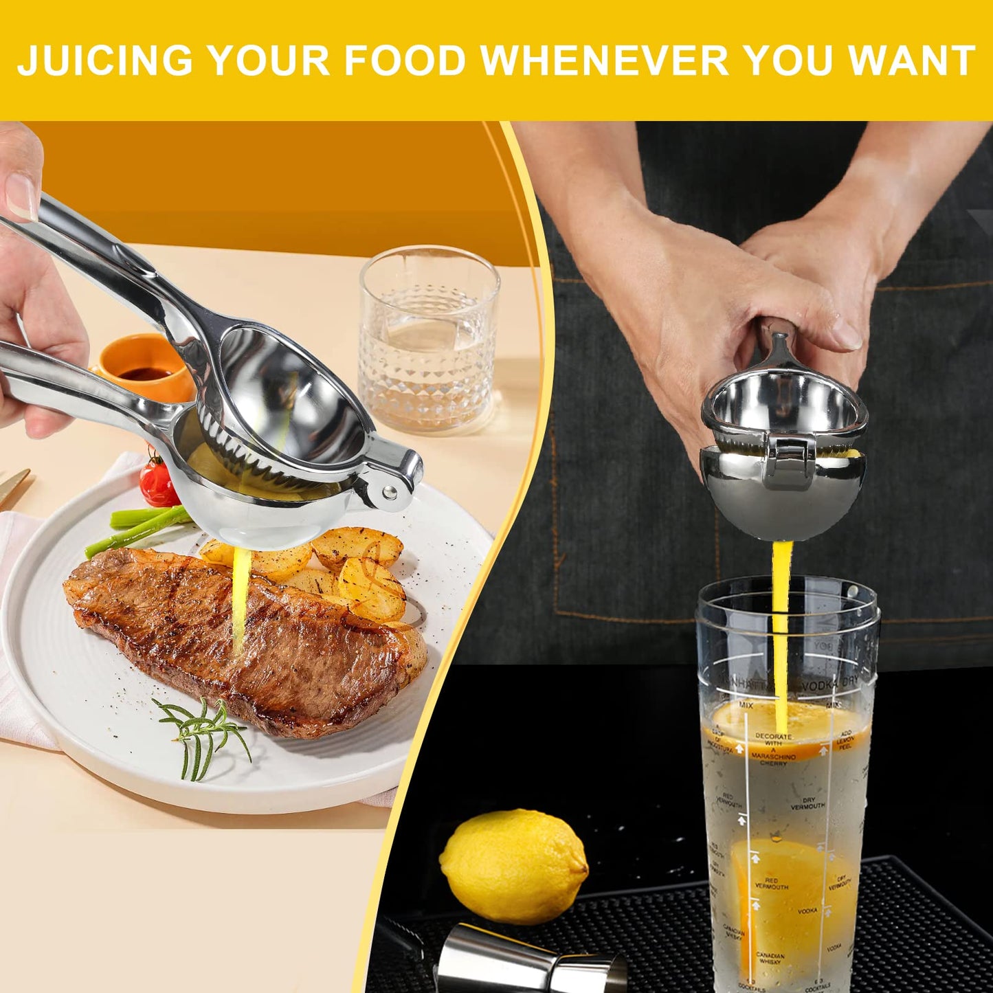 TEZZ Premium Lemon Squeezer, Large Heavy Duty Handhelp Juicer for Lemon, Stainless Steel Hand Press Citrus Juicer, Lime Squeezer Bar Tool, Manual Citrus Press