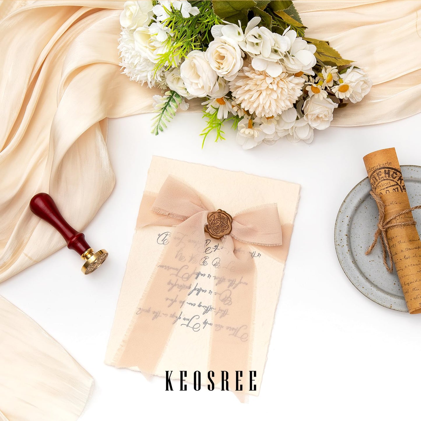 KEOSREE 9 Rolls Multicolour Handmade Chiffon Ribbon,1.5" x 21Yd Frayed Fringe Silk Ribbons (9 Rolls *2.3Yd) for Gifts Wrapping, Wedding Invitations, Bridal Bouquets, Decorations