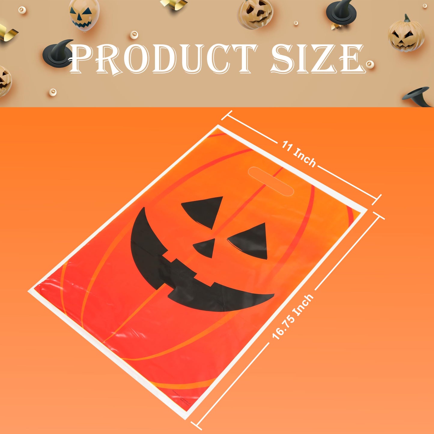 GiftExpress 50‑Pack 11″ × 17″ Jack O  Lantern Trick or Treat Goody Bags – Durable Plastic Halloween Party Favor Bags