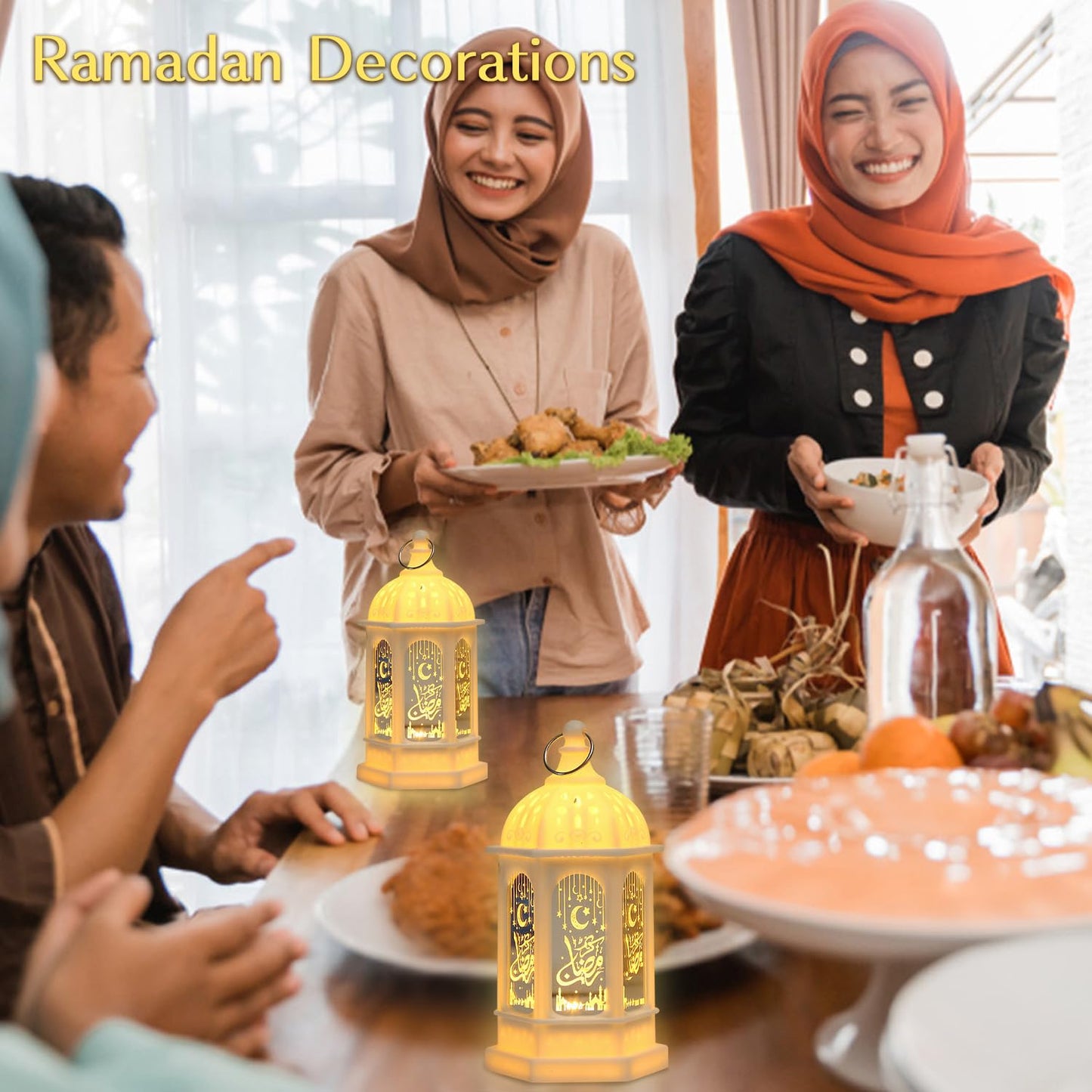 Ramadan Lantern Lights 2 Pack, Ramadan Decorations, Eid Decorations for Home, Mini Ramadan Lights, Eid Mubarak Decorations, Ramadan Eid Gifts, Ramadan Decorations for Home Party Table Windows