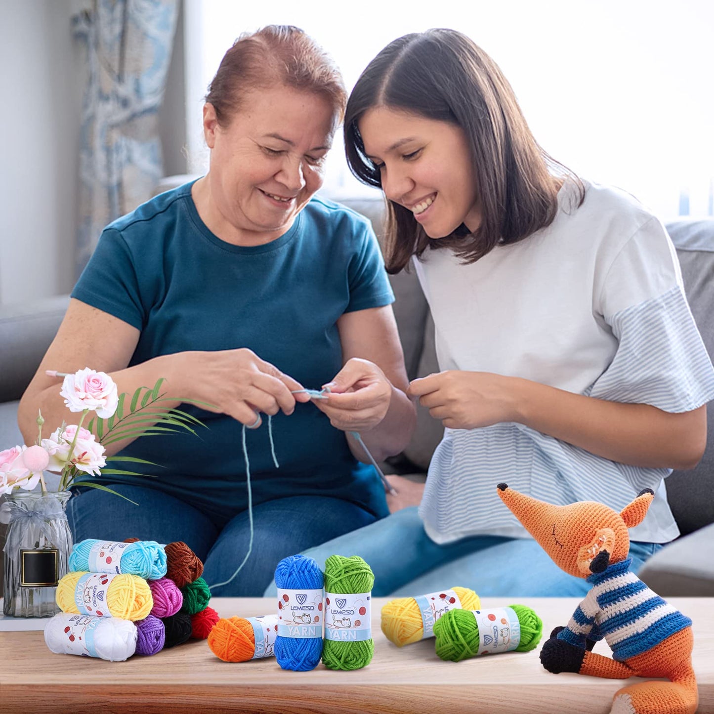 Yinsun 12 Acrylic Yarn Skeins Mini Craft Yarn, 12 Colors Starter Crochet Bulk Yarn for Child, Adult Knitting Crochet Crafts (12 x 15g)