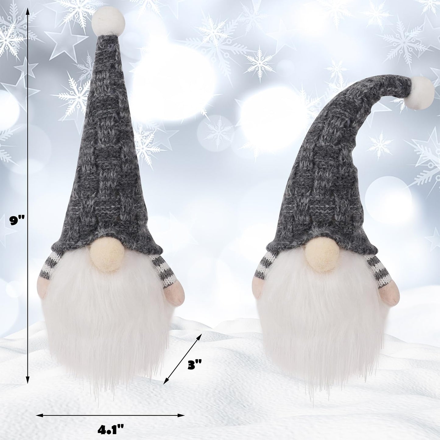 Christmas Plush Gnomes, 9 Inch Lighted Handmade Mini gnome Scandinavian, Light Up Swedish Tomte Elf Holiday Present, Battery Operated Xmas Gifts Table Ornaments Dinner Party Supplies, Set of 3