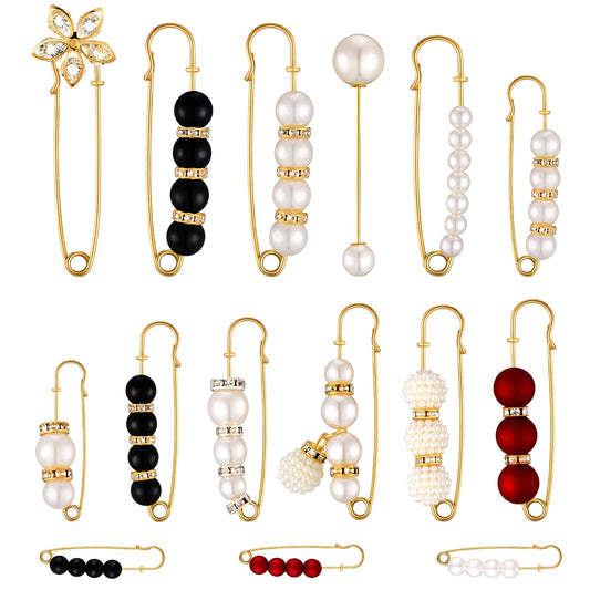 15 Pieces Sweater Clips for Cardigans Heavy Duty Safety Pins Fancy Safety Pins Faux Pearl Brooch Pin Dress Clip Hat Shawl Clips Decorative Pins for Cardigans Women Girls Dressing Cloth Accessories