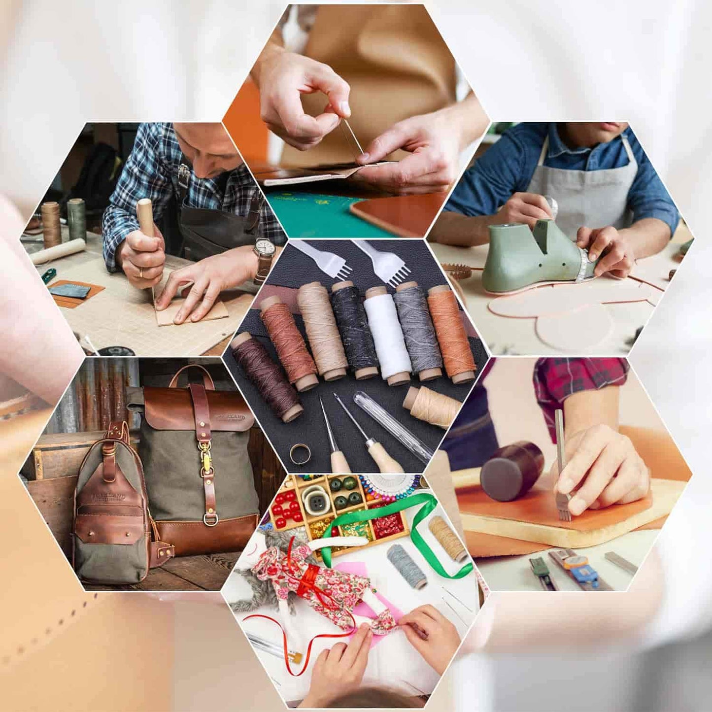 Cridoz 35 Pcs Leather Stitching Pouch Kit with 4mm Prong Sewing Hole Punch, Leather Sewing Tools, Waxed Thread and Large-Eye Stitching Needles for Beginner Leather Sewing Working Crafting Projects