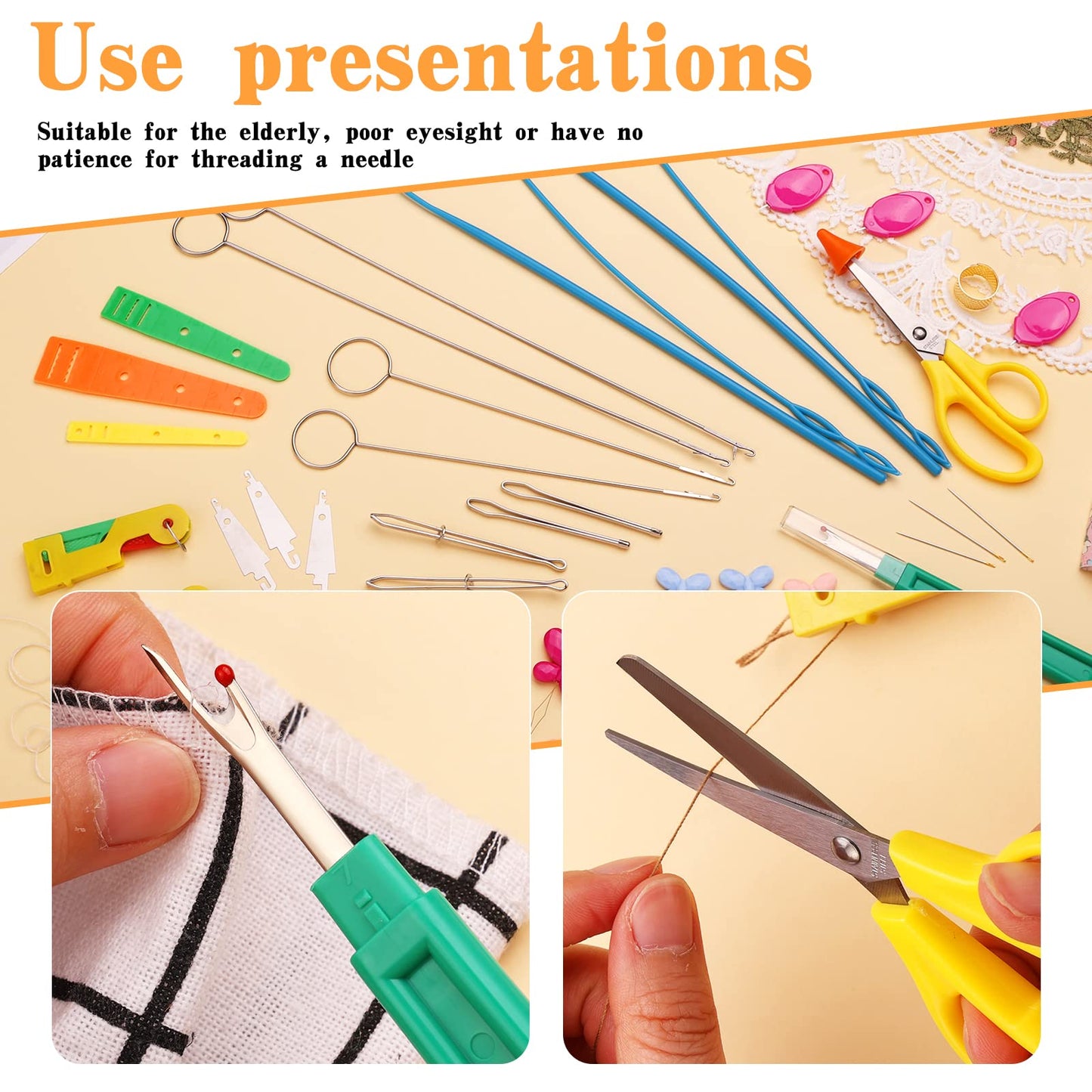 Fedmut 42 Pieces Needle Threaders Kit,Drawstring Threader Set,Threader Hand Machine Sewing for Sewing Crafting,Quilting, DIY Art,Universal Sewing Threaders Tool for Embroidery Needlework