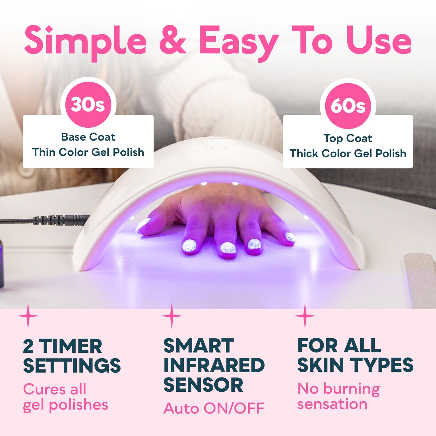 UV LED Nail Lamp, Nail Dryer for Gel Polish UV Light for Nails with Sensor 2 Timers SUN9C Pink Gift for Women Girls