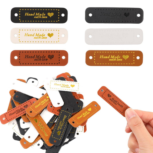 48 PCS Handmade with Love Tags Handmade PU Leather Labels Sewing Labels for Handmade Items with Hole Microfiber Colorful Leather Labels for Embellishment Crochet Knitting Hats DIY Craft Supplies