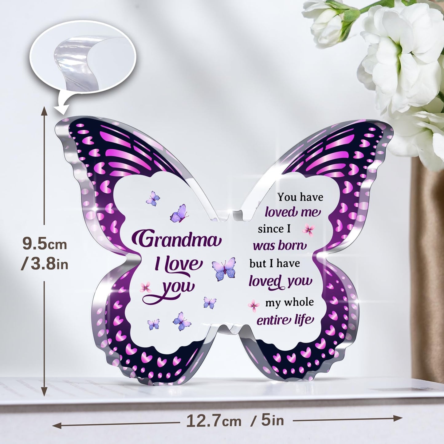 Grandma Gifts, Gifts for Grandma from Grandkids - Butterfly Acrylic Decorations - Birthday Valentines Mothers Day Prensent for Grandmother from Grandkids