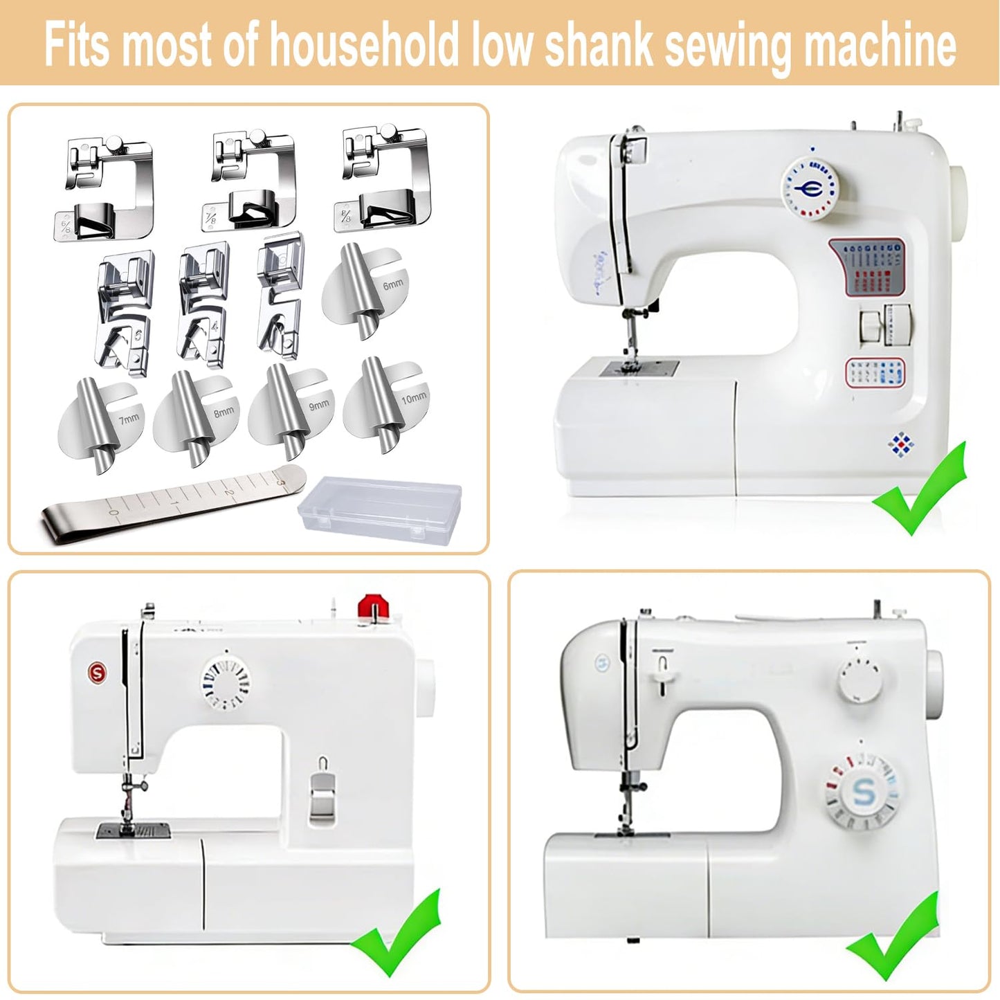 12 Pcs Hemming Foot Kit Narrow Rolled Hem Foot Set Presser Foot Sewing Rolled Hemmer Foot Narrow Sewing Machine Rolled Hem Guide Universal Sewing Clips for Sewing Machine Accessories and Tools