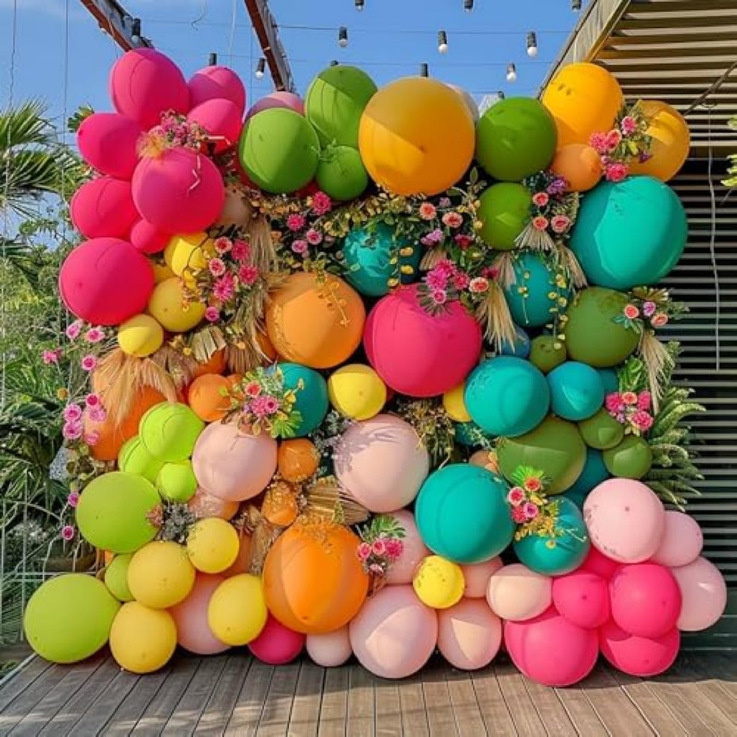 Tropical Hawaiian Balloons Set, 65Pcs 12In Summer Party Balloons with Hot Pink Green Orange Yellow Teal Blue for Hawaiian Summer Birthday Party Decorations