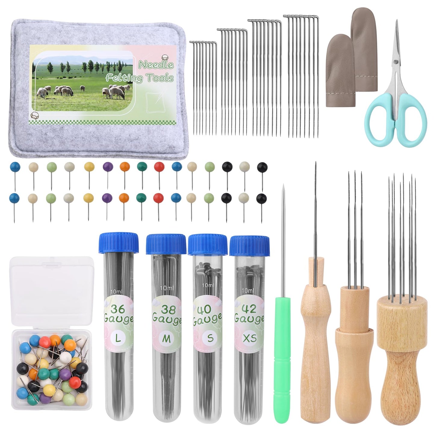 118PCS Needles Felting Tool Kits, Wool Felting Tools with 80 PCS Needles Felting 3 Models Wooden Handles Large Felt Pad, 4-Sizes Felting Needles Suitable for Various Felting Projects