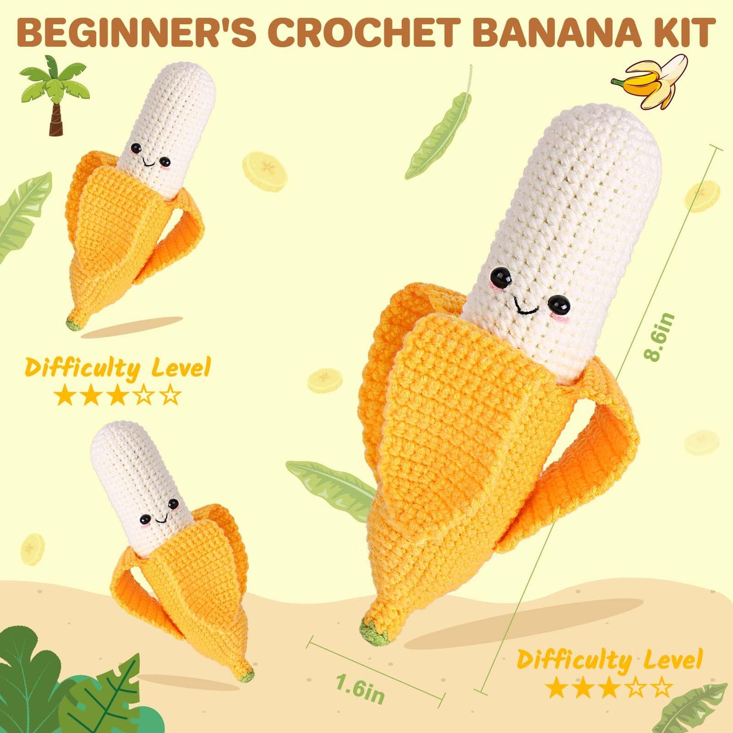 Crochetta Crochet Kit for Beginners, Crochet Starter Kit with Step-by-Step Video Tutorials, Crochet DIY Knitting Supplies for Adults Kids, Crochet Kit Banana(40%+ Yarn)