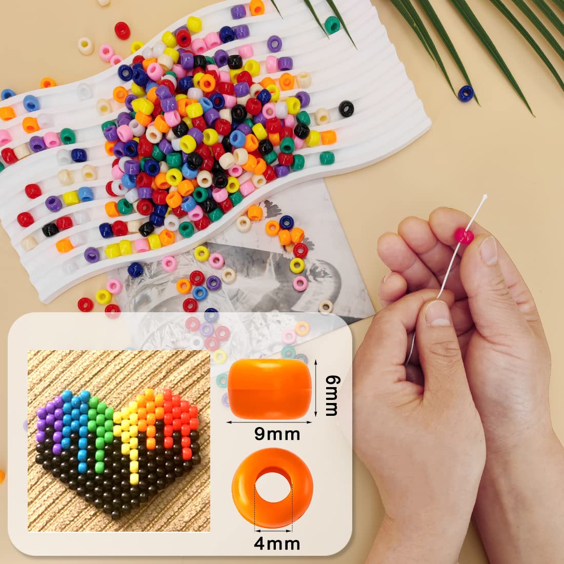 MIIIM 1000PCS 6x9mm Pony Beads Bulk, Neon Kandi Beads for Bracelets Making Kit, Hair Braids Crafts for Jewelry Making (Neon Mixed)