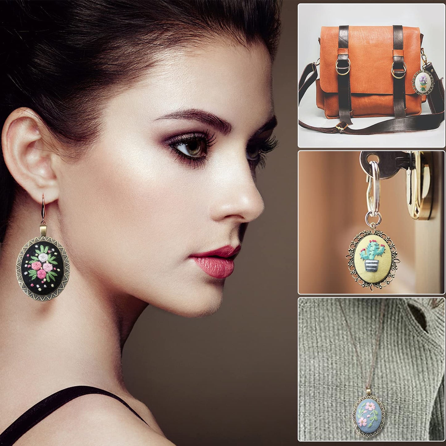 ZOCONE 4 Packs Embroidery Necklace Kits, Embroidery Pendant Kit Mini Cross Stitch Kit with Hoop, Necklace, Pendant, Stamped Pattern Cloth, Instructions, etc. Embroidery Kits for Adults