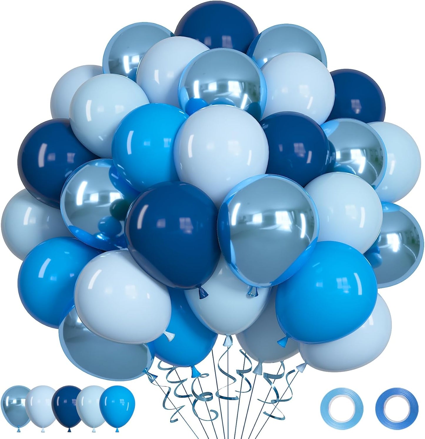 Life 71pcs Blue Balloons Set, 12 inch Metallic Pearl Light Navy Pastel Blue Latex Balloons for Birthday Wedding Bridal Baby Shower Graduation Party Decorations