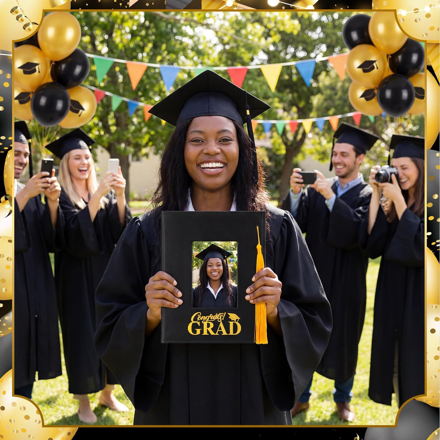 Gersoniel 2026 Graduation Photo Albums with 200 Pockets Leather Cover 4x6 Picture Featuring Cutouts for Tassel Graduation Photo Memory Scrapbook Book Holds Gift for Senior High School College Graduate