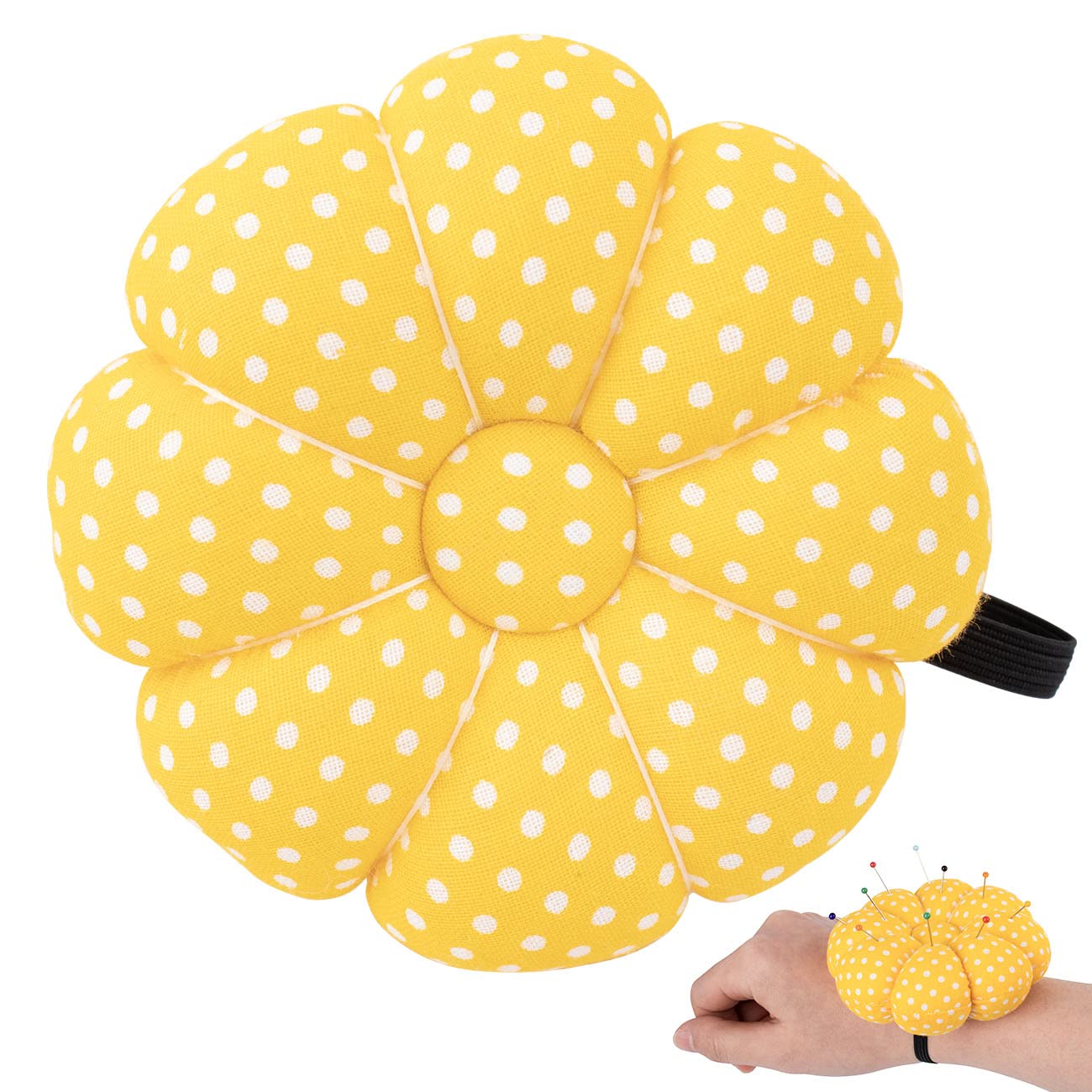 Rolybag Pin Cushions Wrist Pins Cushions with Elastic Strap Pumpkin Needle for Sewing Cushion Pincushions for Needlework or DIY Crafts(Yellow）