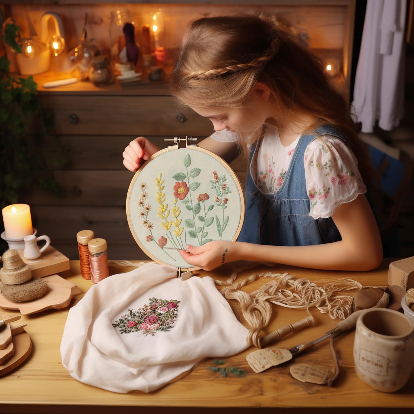 4 Sets Embroidery Kit for Beginners, Art Craft Handy Sewing Include Embroidery Clothes with Pattern, Instructions,Color Threads Needle Kit (Multi 5)