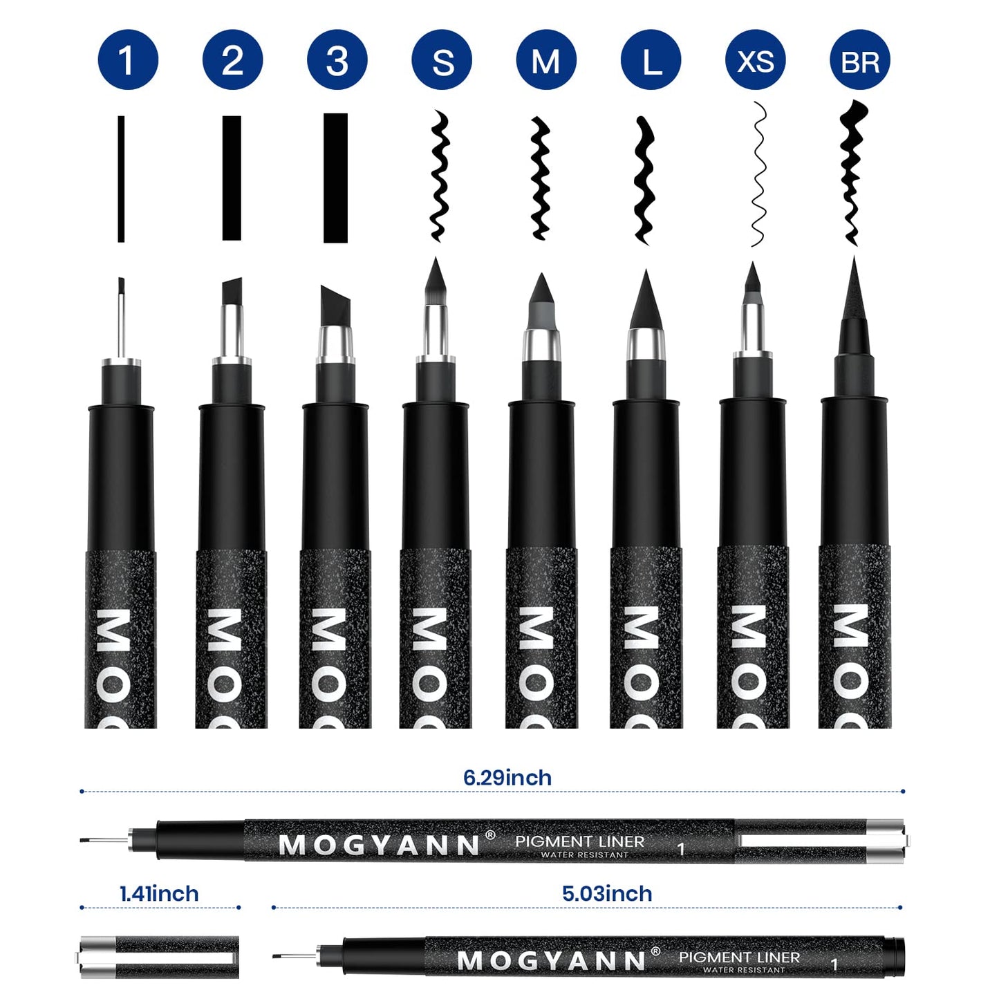 Mogyann Art Pens, Black Drawing Pens 8 size Ink Pens Set for Artist Writing, Sketching, Manga, Anime