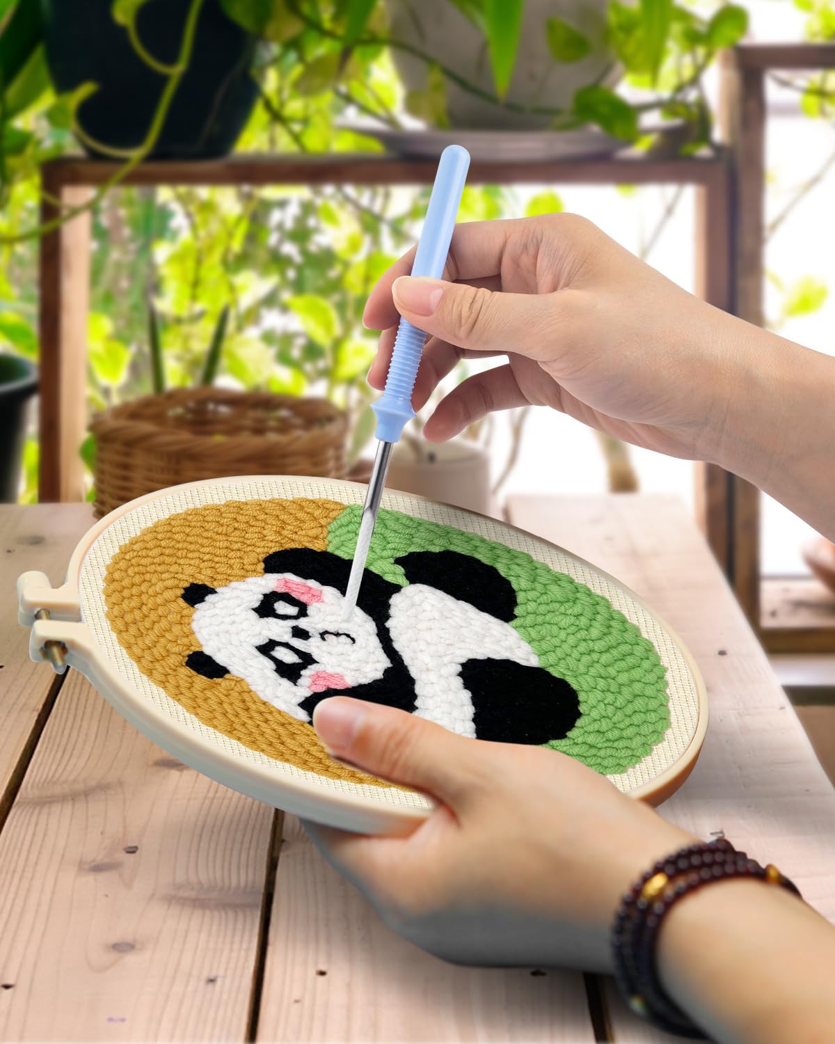 3 Sets Punch Needle Kits, Panda Punch Embroidery Kits for Adults Beginner, Tool with Punch Needle Fabric, Hoops, Yarns and Sewing Needles
