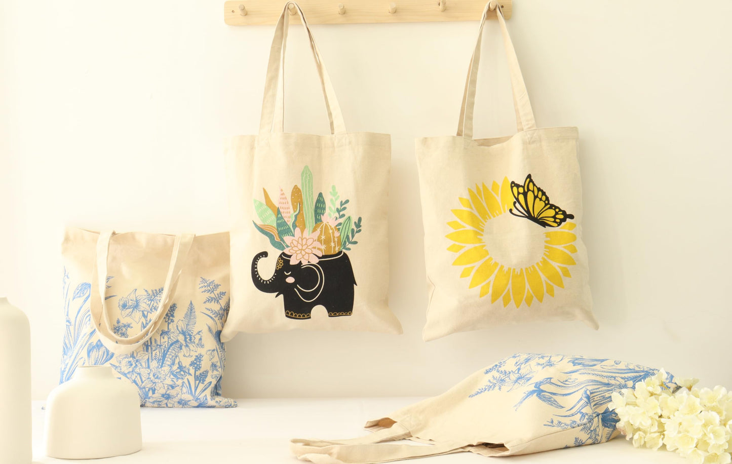 PurpleEssences Floral Tote Bag for Women, Cute Aesthetic Spring Tote Bag with Inner Pocket, Reusable Cloth Cotton Flower Tote Bag for Daily Essentials - Floral