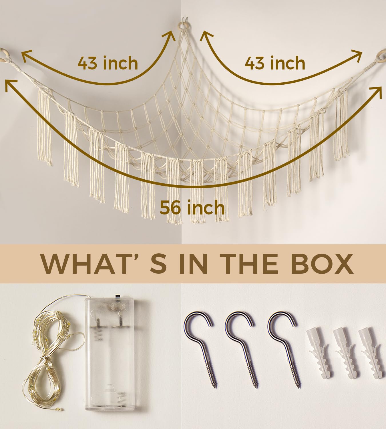 Stuffed Animal Hammock Corner Storage with LED Light - Toy Hammock Large Plushie Net - Stuffed Animal Holder Hanging Organizer - Teddy Bear Hammock Room Decorations Preppy Toddler Kids Room Decor