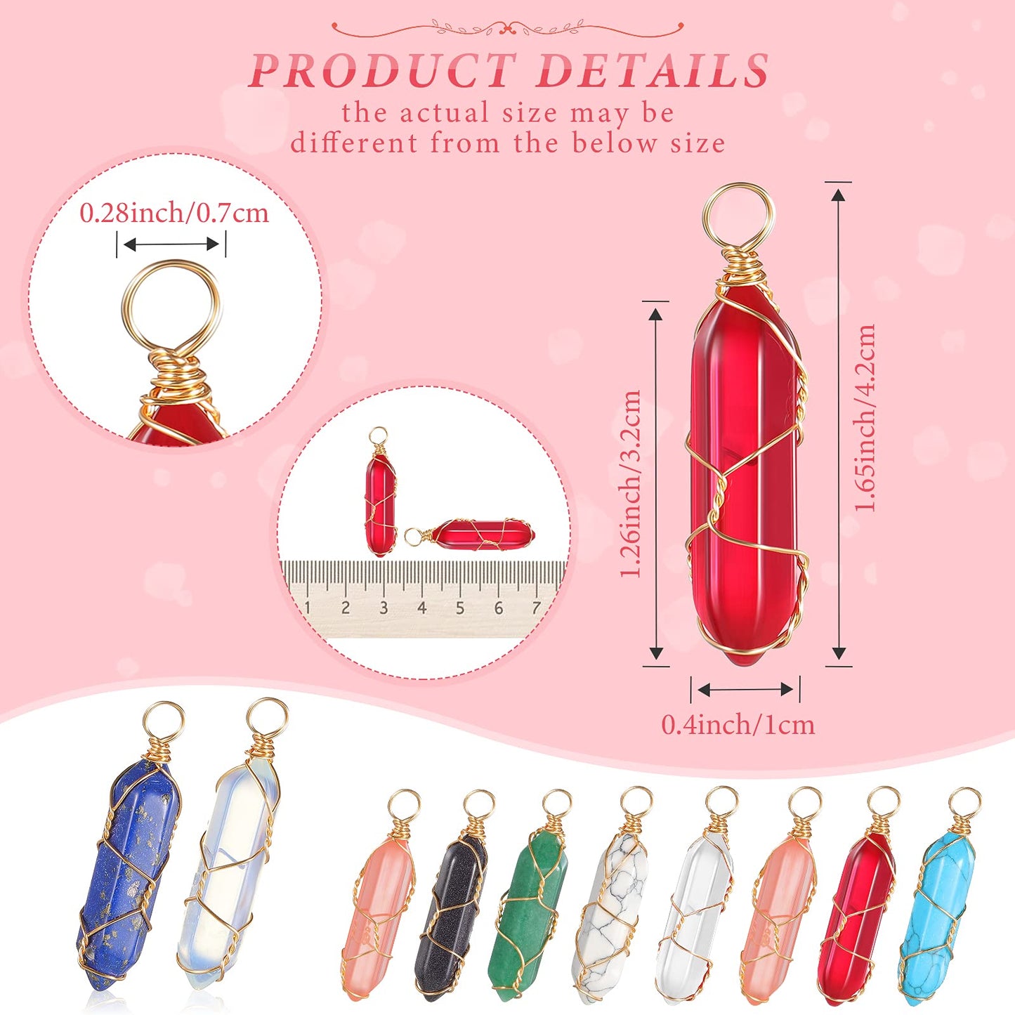 16 Pieces Healing Crystal Pendant Hexagonal Natural Crystal Pendant Pointed Quartz Gemstone Pendant Wire Wrapped Charms for Necklace Jewelry Making DIY Craft (Lovely Colors)