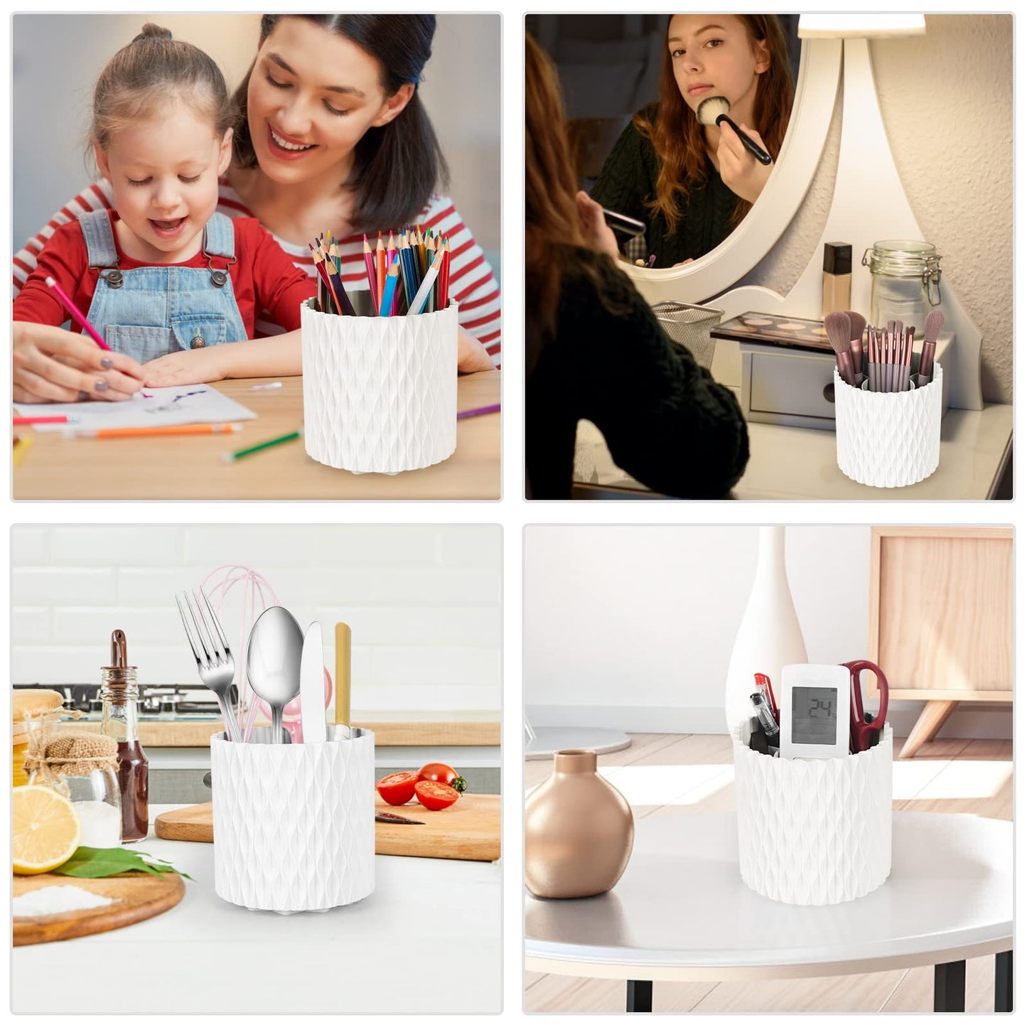 Makeup Brush Holder Organizer -360° Rotating Multi-Functional Pen Holder for Desk,Multi-Purpose Desktop Stationary Organizer,Storage Cup for Lipsticks, Comb, Beauty Tool in Vanity (White)