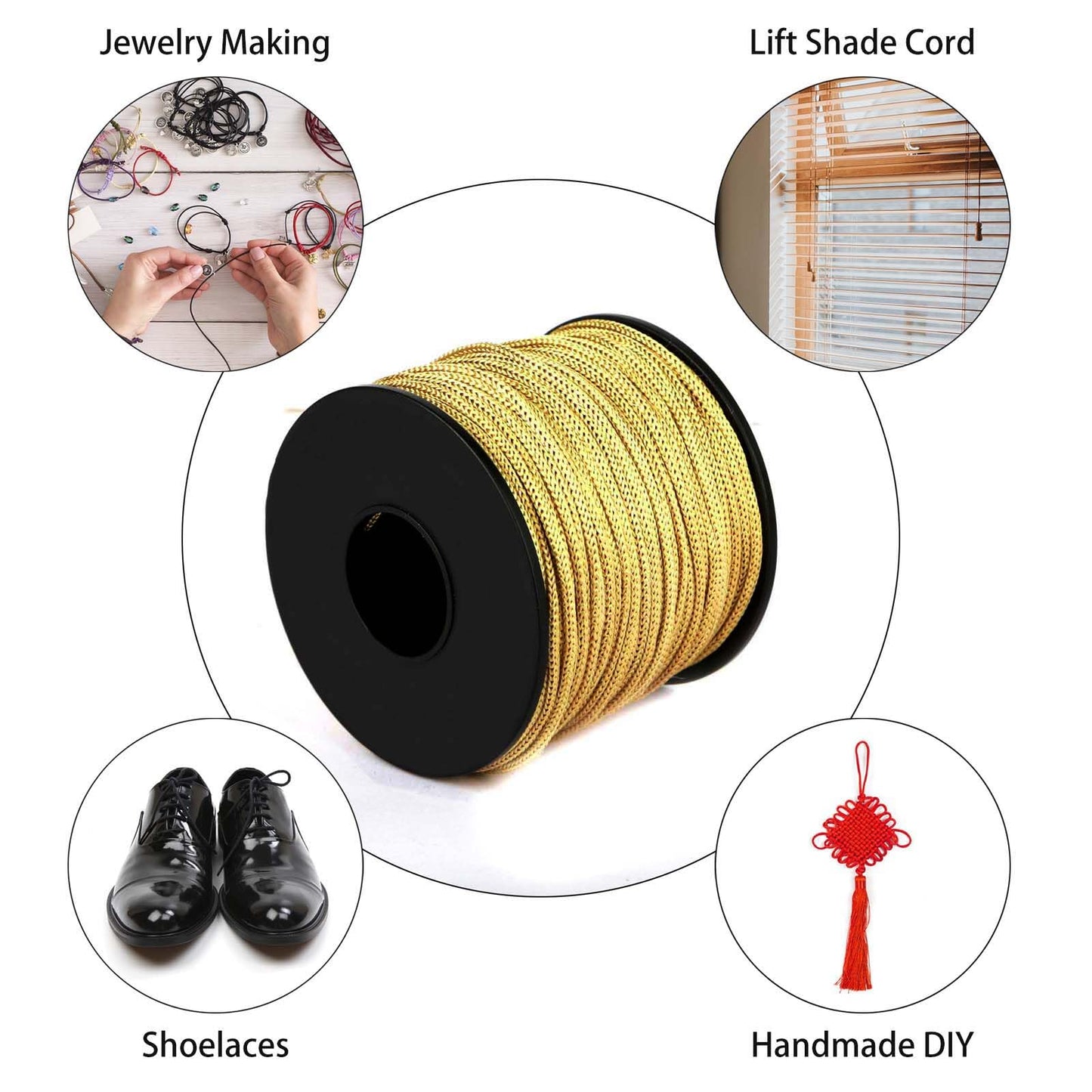 BEL AVENIR Nylon Satin Cord, 2mm 50 Yards Braided Lift Shade Cord for Necklace Bracelet String Cord, Blind Shade, Trim and Shoelaces (Gold)