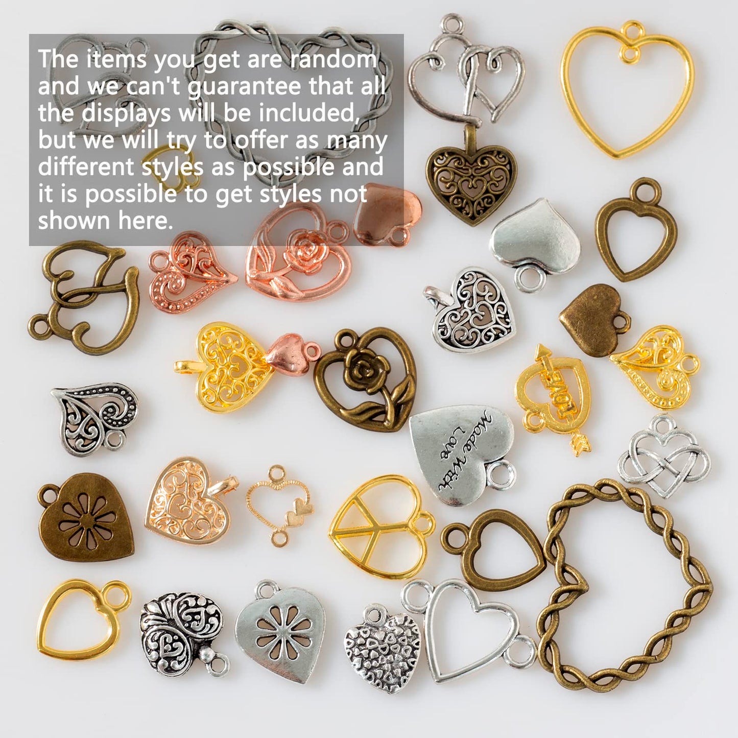 100 Gram Metal Heart Charms for Jewelry Making, Silver & Gold, Bulk Pack Heart Pendant for Bracelets, Necklaces, Crafts (Heart Mixed Color)