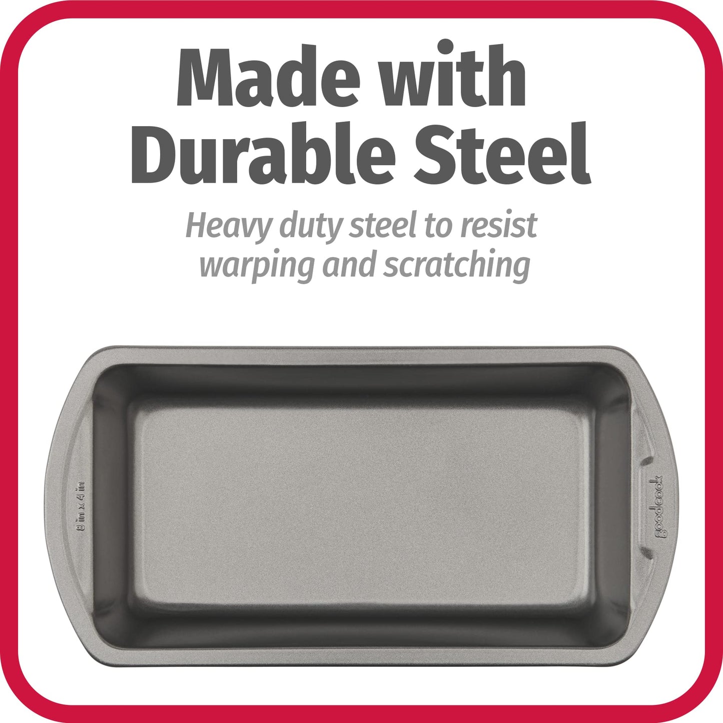GoodCook Nonstick Loaf Pan 8 x 4-Inch Heavy-Duty Steel Bakeware with Easy-Clean Non-Stick Coating, Oven & Dishwasher Safe Pan for Meatloaf Breads Lasagnas Casseroles & More, Set of 2, Gray