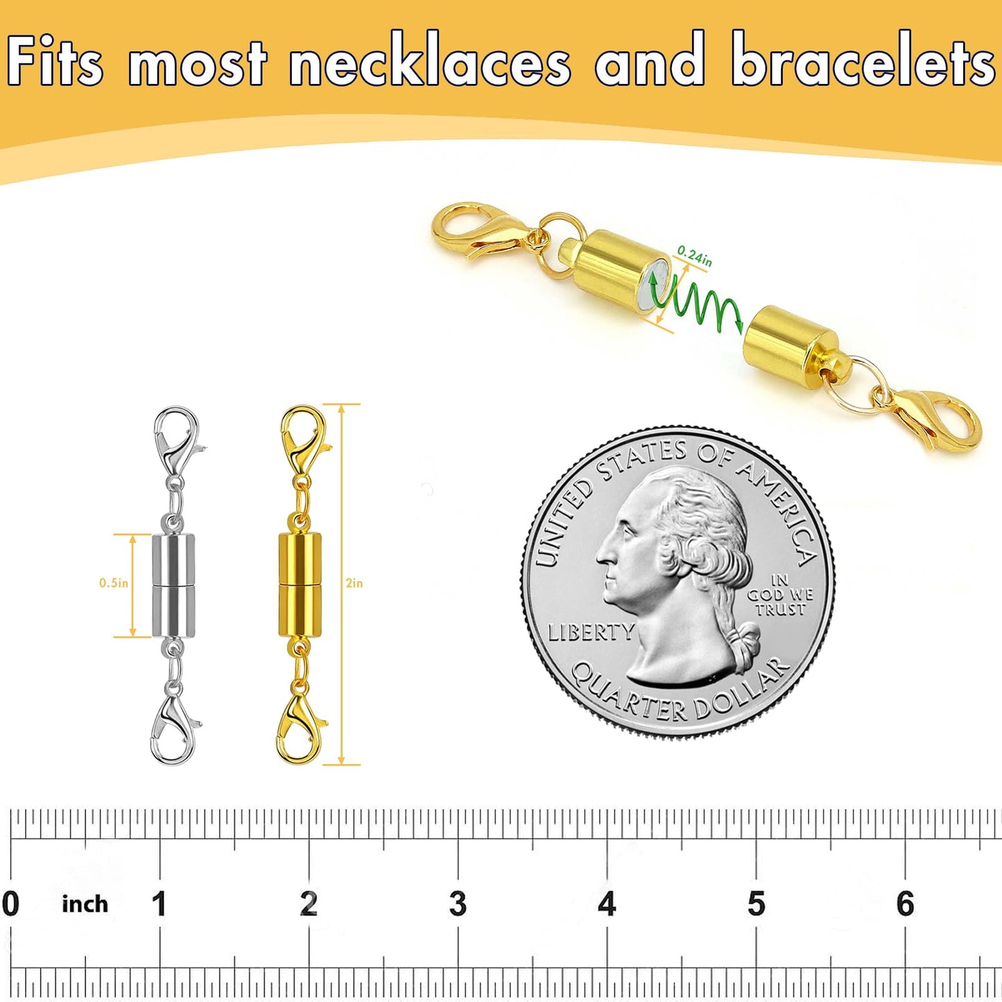 12 Pack Magnetic Necklace Clasps and Closures. Necklace Jewelry Extender with Strong Magnet. Magnetic Necklace Clasp for Jewelry Necklace Bracelet Making. Gold and Silver Plating (Regular)