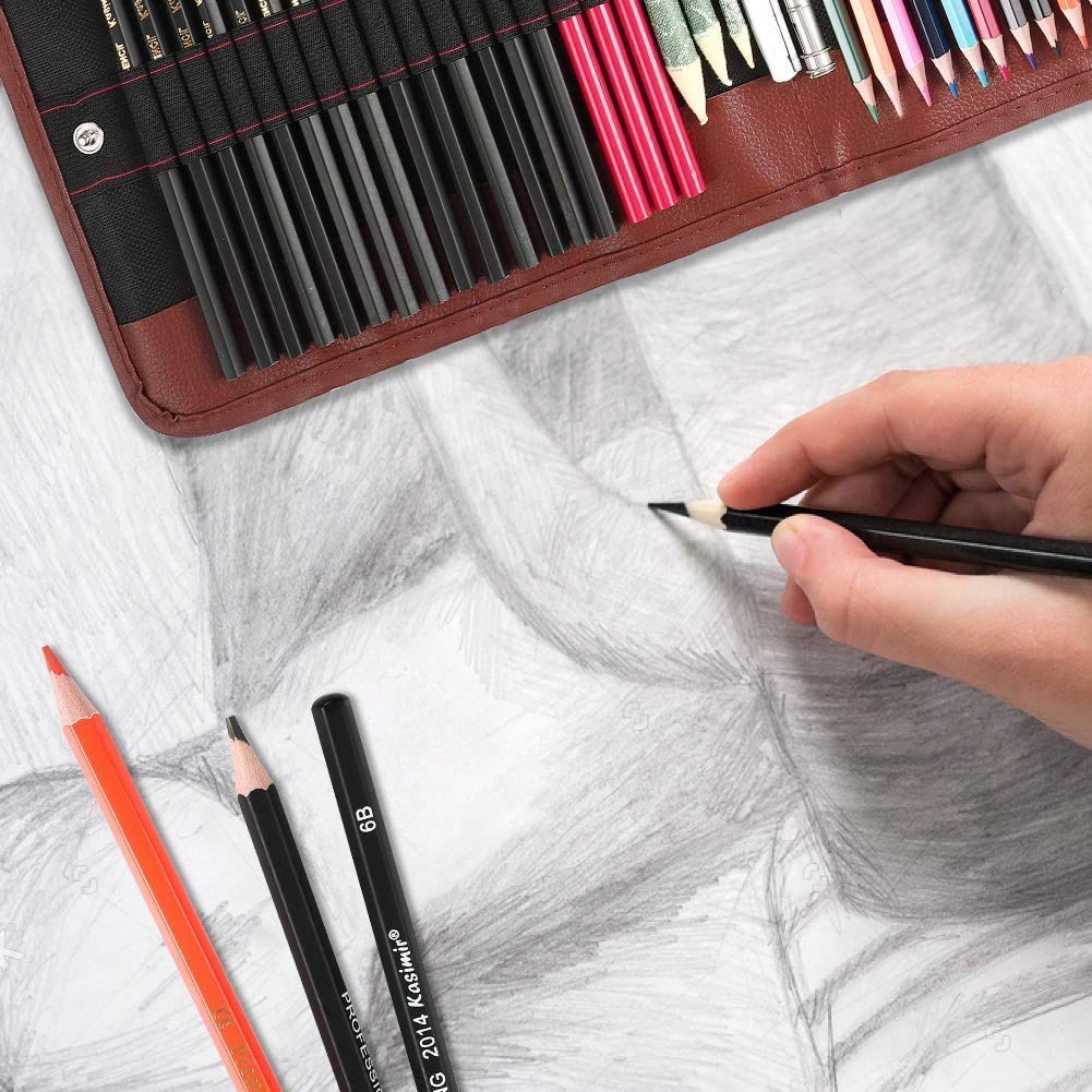 QQQ Sketching Pencil Set Art Pencils Drawing Kit,39 pcs Drawing Set With Sketch Pencils, Watercolor Pencils inside Canvas Rolling Pouch For Beginners, Adults & Professionals