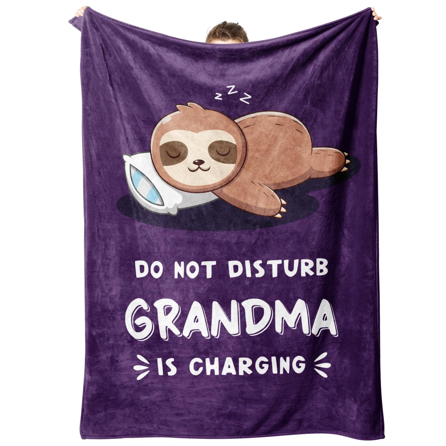 Funny Gifts for Grandma, Grandmas Birthday Gift from Grandkids, Grandma is Charging Sloth Blanket, Grandmas Gifts for Mothers Day Christmas, Soft Sloth Blanket for Grandmother 60" x 50"