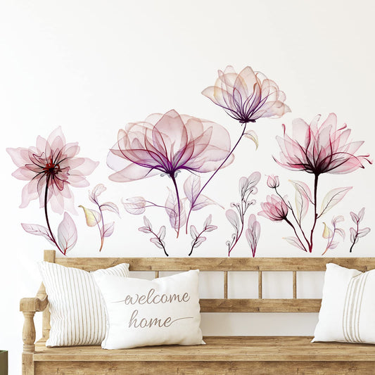 Zonon 6 Pieces Flowers Wall Decals Vinyl Dragonflies Flowers Wall Stickers Removable Floral Wall Murals Peel and Stick Colorful Flower Wall Decor for Bedroom Living Room Nursery(Floral)