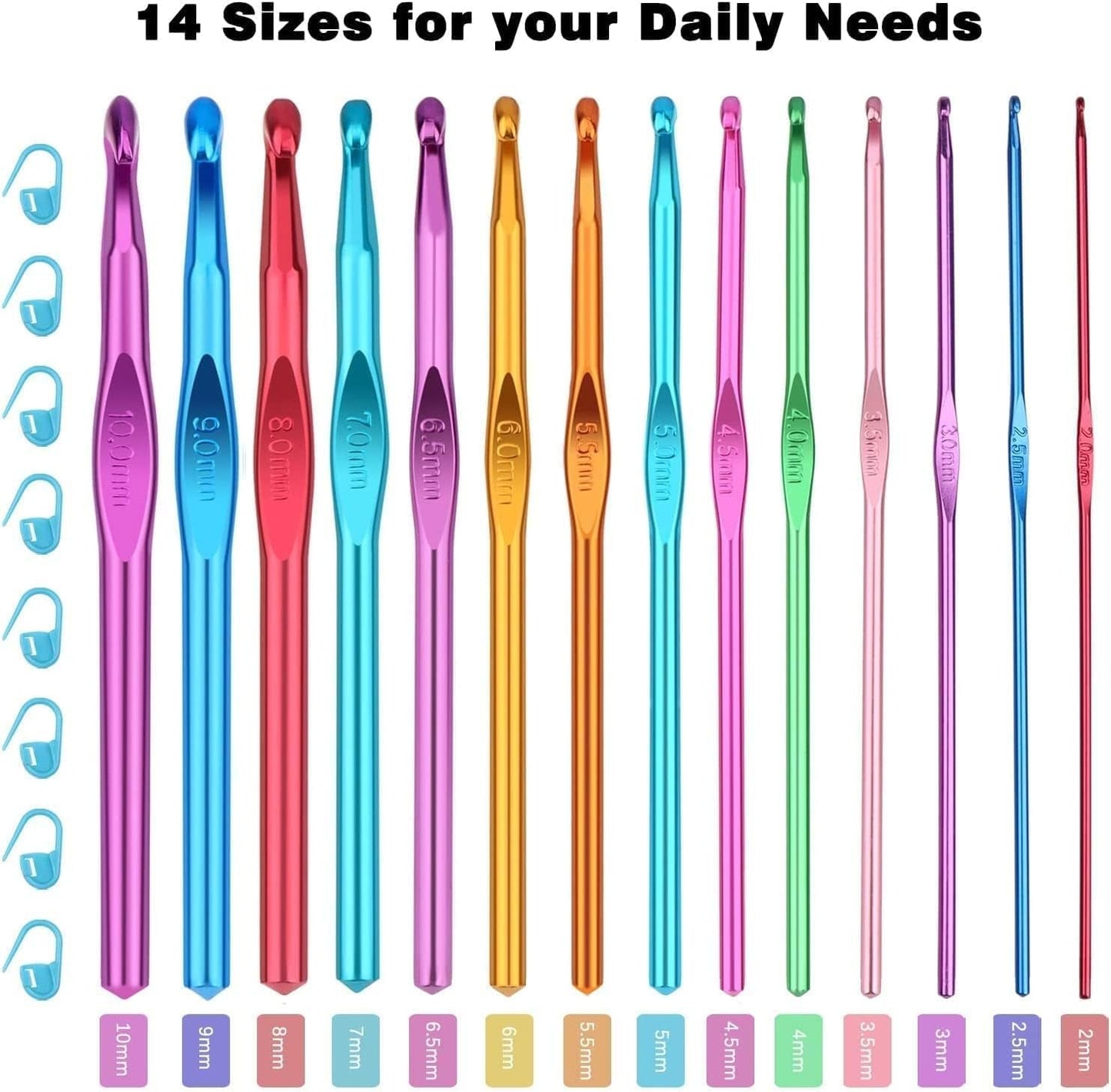 OWill 24 PCS Crochet Hooks,High Quality Coloured Aluminium Crochet Needles for Crocheting Yarn, Ergonomic Handle Crochet Hook Set,Crochet Needle Set Suitable for Beginners Adults
