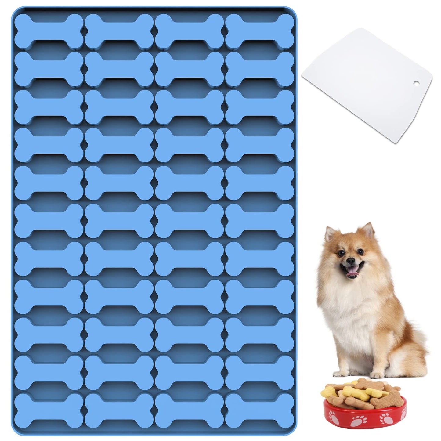 Amyandone Dog Bone Silicone Molds, 44 Cavities Small Dog Bone Shaped Pet Treat Mold for Baking and Freezing Dog Food/Snacks/Biscuits/Candy/Chocolate for Medium and Large Dogs (with a Scraper)