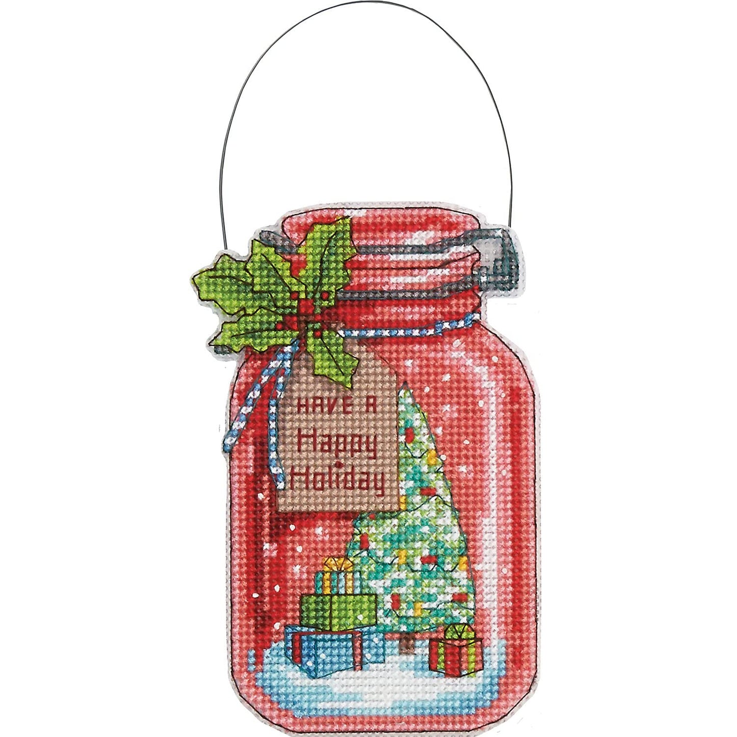 Counted Cross Stitch Holiday Mason Jar Ornament Kit, 4pc