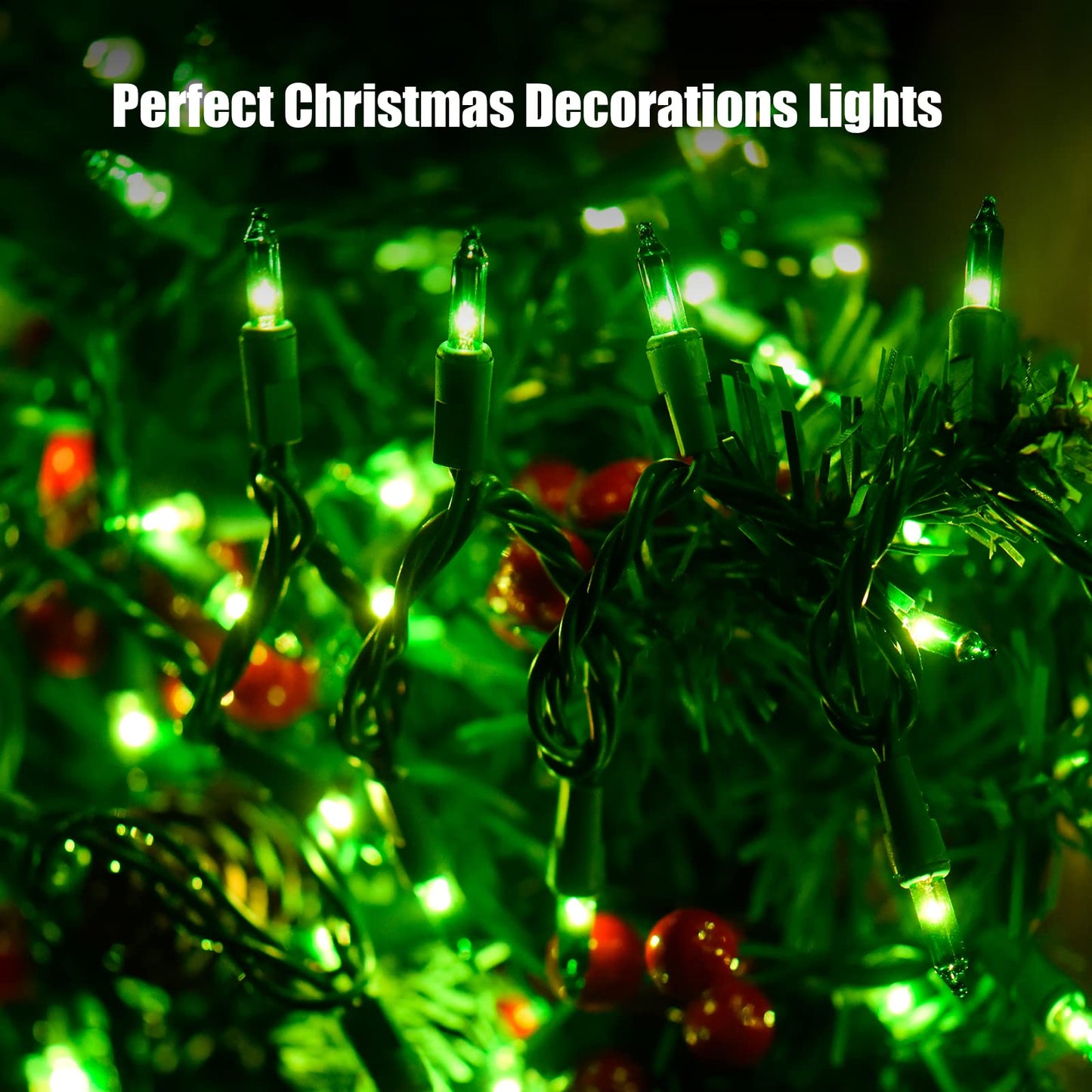 Dirnun Green Christmas Lights St Patricks Day Decorations 100 Count Incandescent Light UL Certified Connectable Christmas Tree Lights for Indoor Outdoor Xmas, Wedding, Party, Home Decorations
