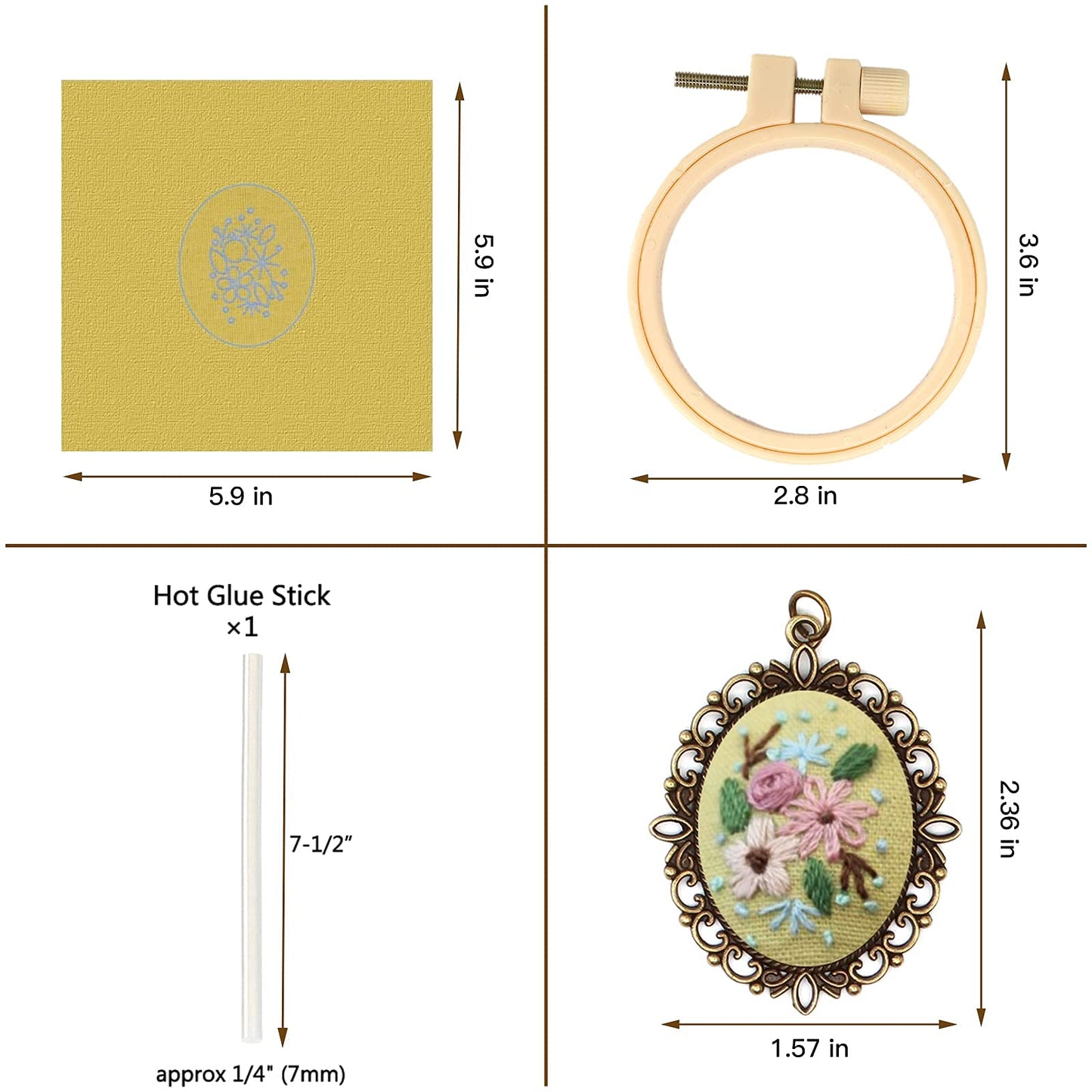 ZOCONE 4 Packs Embroidery Necklace Kits, Embroidery Pendant Kit Mini Cross Stitch Kit with 4 Hoops, Necklace, Pendant, Stamped Pattern Cloth, Instructions, etc., Embroidery Kits for Adults