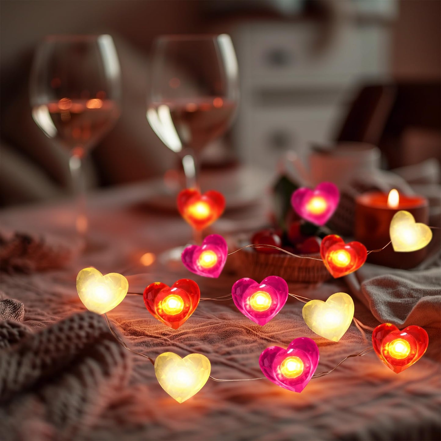 Coquimbo Heart String Lights, 10FT 30 LED Heart Shaped Fairy Lights Battery Operated Room Decor Mothers Day Decor for Home Bedroom Wedding Anniversary Party