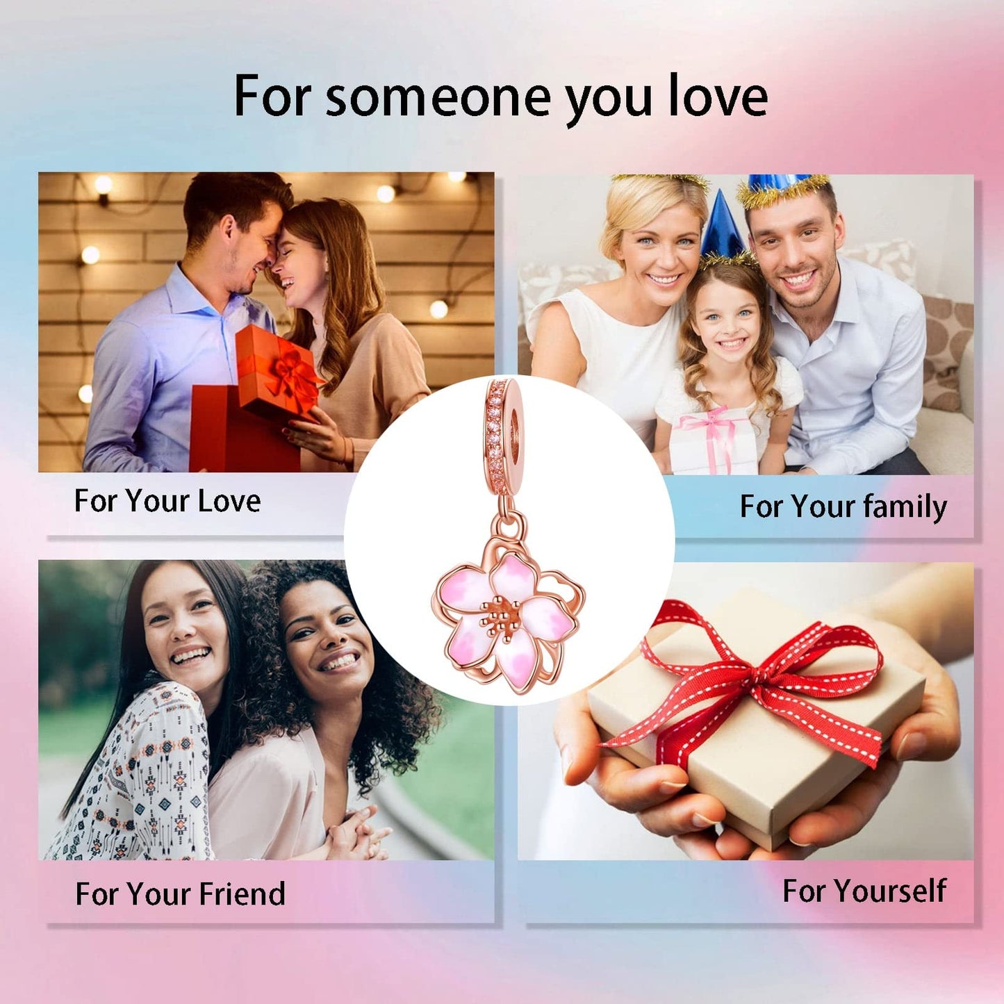 Alstade Cherry Blossom Dangle Charm 925 Sterling Silver Charms fits Bracelets and Necklace Pendant Bead Charms Jewelry Present for Women Family Friends