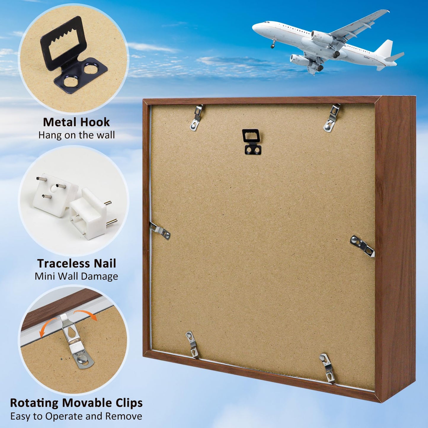 Adventure Archive Box 12x12inch Gifts for Dad Father From Wife/Daughter/Son, Wooden Travel Shadow Box with Slot, Loading Tickets Display Case Memories Travel Box Frame for Keepsake, Dark Brown