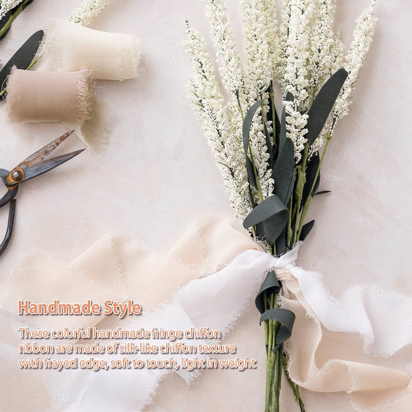 Chiffon Ribbon Fringe Silk Ribbon 9 Rolls Handmade Frayed Edges Ribbon 1.5 Inch x 3 Yard Fabric Boho Ribbon for Gift Wrapping Wedding Invitations Decoration DIY Craft Bridal Bouquets