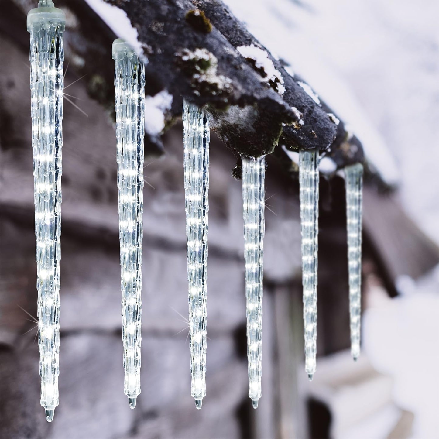 16 Icicles Meteor Shower Lights, 12" Outdoor Icicle Christmas Lights 384 SMD LED Crystal Ice Falling Light, Connectable Raindrop Iciclelight, Xmas Winter Party Tree Holiday Decor, White