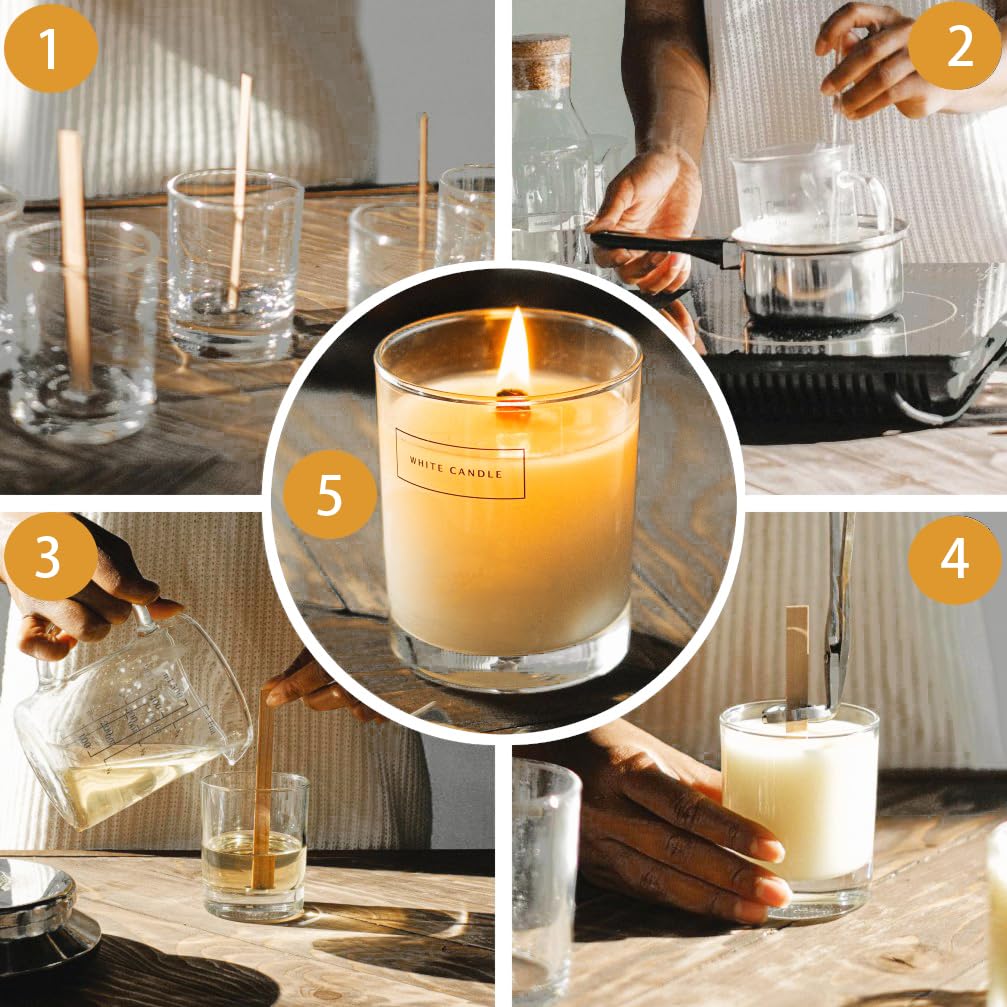 Visgaler 200 Pcs Thicked Wood Candle Wicks for Candle Making, 5.1 X 0.51X 0.06 Inch Upgrade Wood Wicks, Wooden Wicks Box Includes Iron Stander, Glue Dot, and Warning Labels (50 Sets)