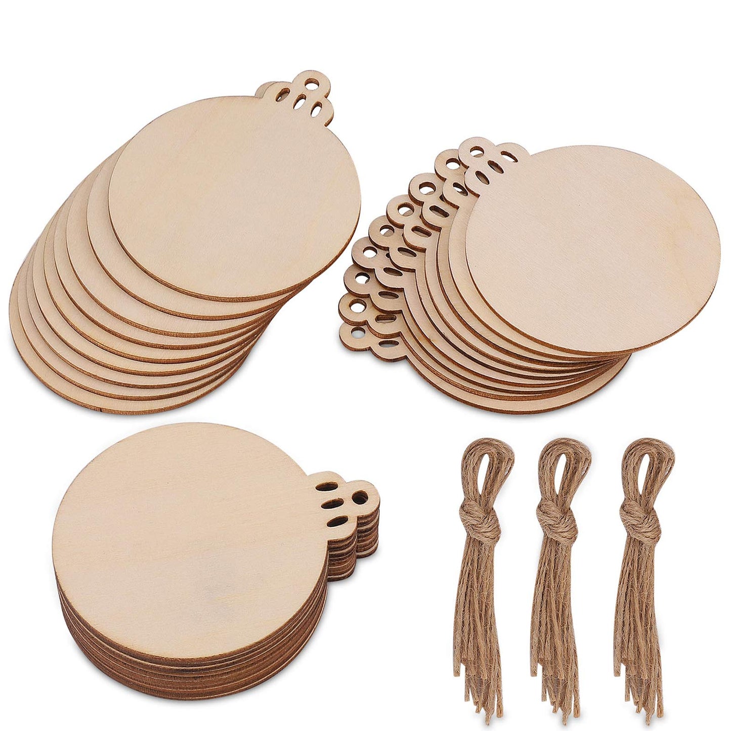 30 Pcs Unfinished Paintable Blank Wooden Christmas Festival Decoration Ornaments, Xmas Tree Hanging Wood Slices for Kids DIY Art Crafts