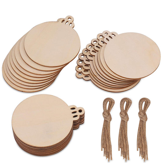 30 Pcs Unfinished Paintable Blank Wooden Christmas Festival Decoration Ornaments, Xmas Tree Hanging Wood Slices for Kids DIY Art Crafts