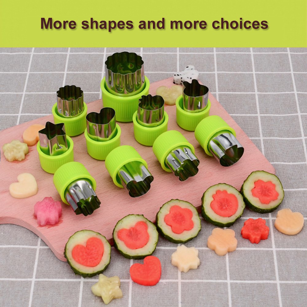 LENK Vegetable Cutter Shapes Set,Mini Pie,Fruit and Cookie Stamps Mold for Kids Baking and Food Supplement Tools Accessories Crafts for Kitchen,Green,9 Pcs